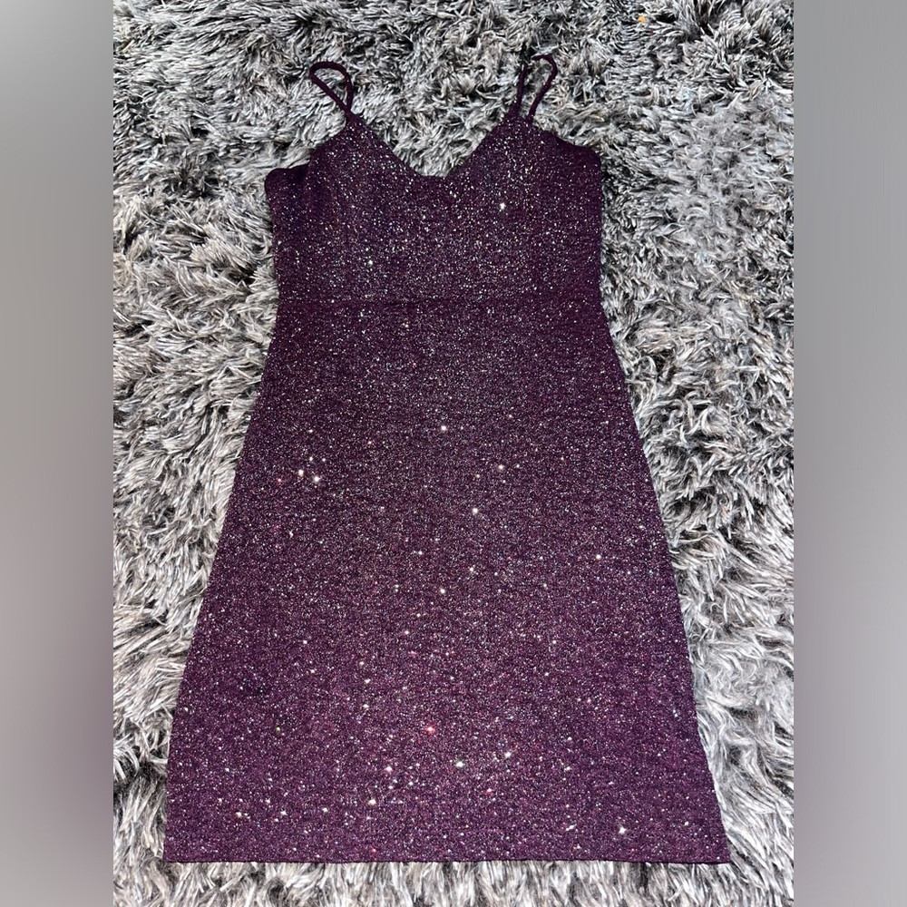 Windsor Sparkle Spaghetti Strap Plum Short Mini Party Dress